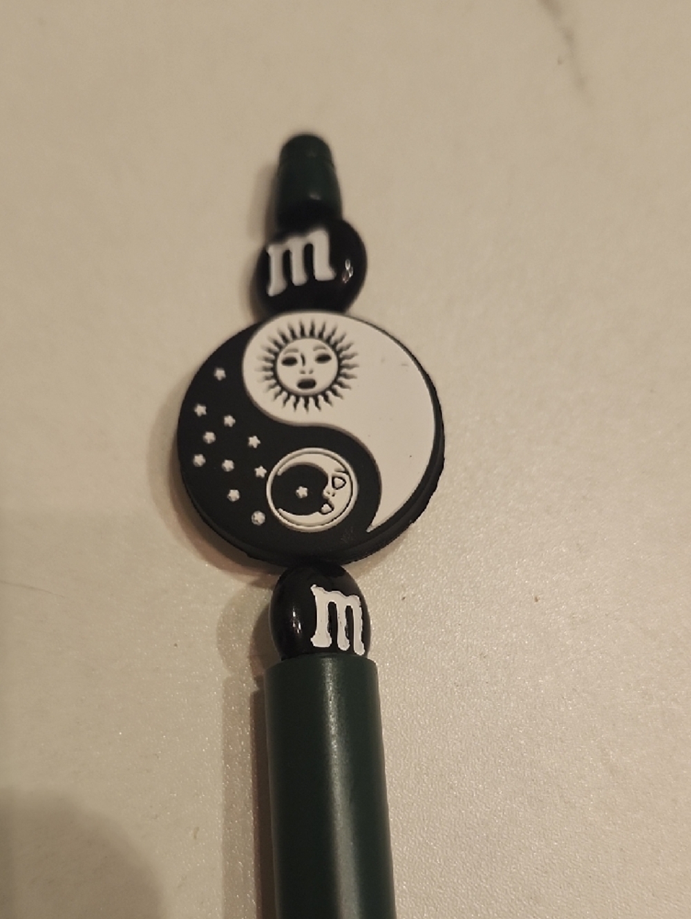 Handcrafted Dark Green Ballpoint Pen with Yin Yang Top - Picture 5 of 5